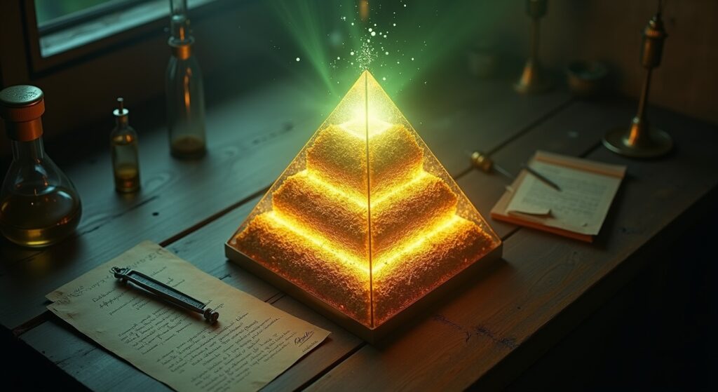 Orgone energy pyramid with golden light rays - Karl Hans Welz Chi Generator research